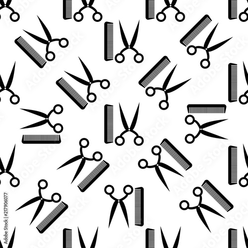 Scissors And Comb Icon Seamless Pattern