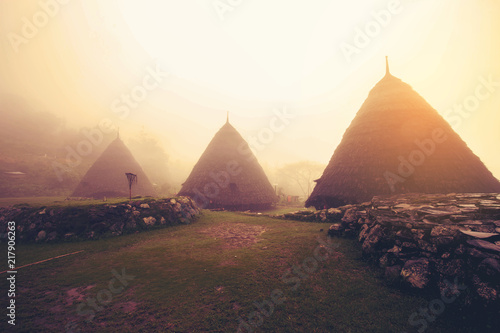 Wae Rebo Village in Flores Indonesia, the traditional Manggaraian ethnic village with cone-shaped traditional houses. photo