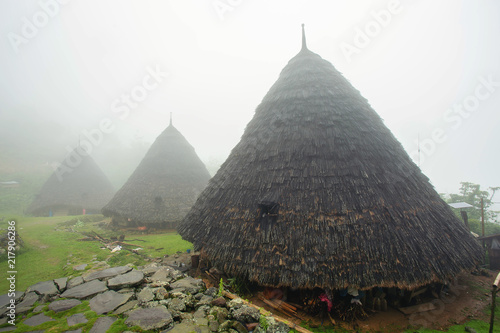 Wae Rebo Village in Flores Indonesia, the traditional Manggaraian ethnic village with cone-shaped traditional houses. photo