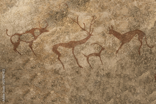 An image of ancient animals on the wall of the cave. ancient history, archeology.