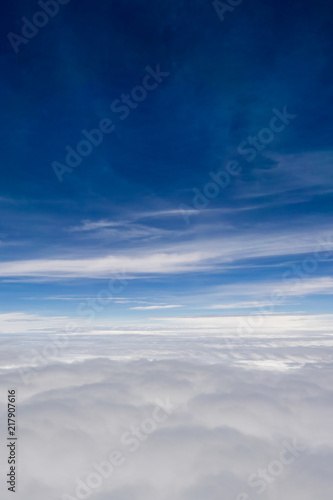 View from the airplane to the sky above