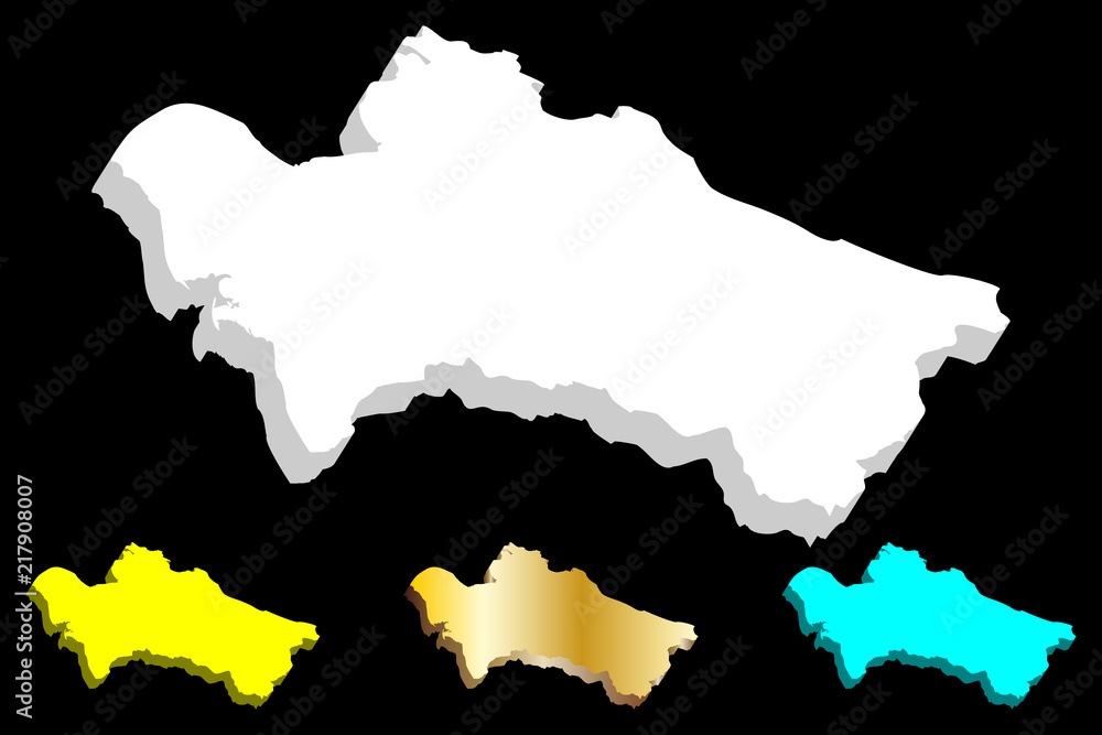 Obraz premium 3D map of Turkmenistan (Turkmenia) - white, yellow, blue and gold - vector illustration