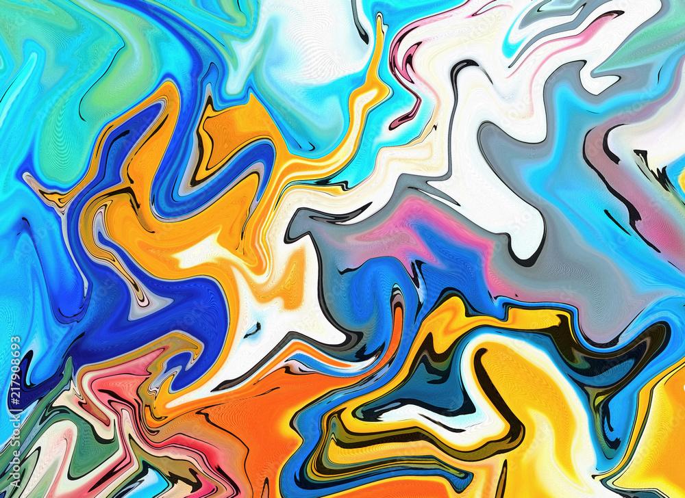 Abstract swirl background. Liquid paint texture in expressionism style art. Marble creative backdrop. Digital painting colorful artwork. Graphic fantasy modern fluid drawing.