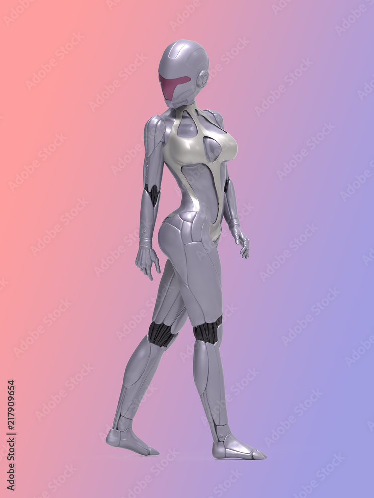 Robotic Cyber Woman is posing 3D Rendering