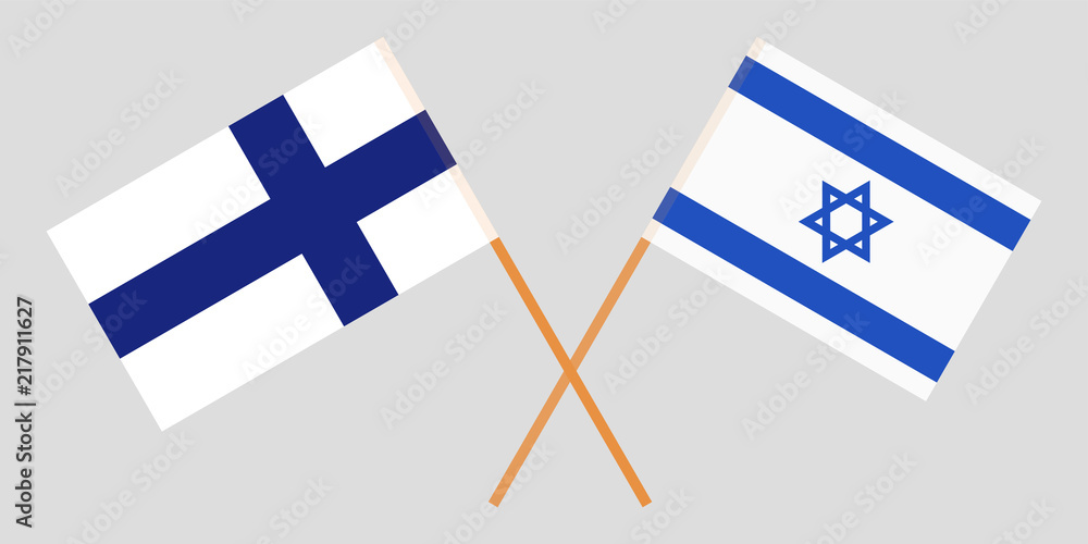 Crossed flags  Israel and Finland. Official colors. Correct proportion. Vector