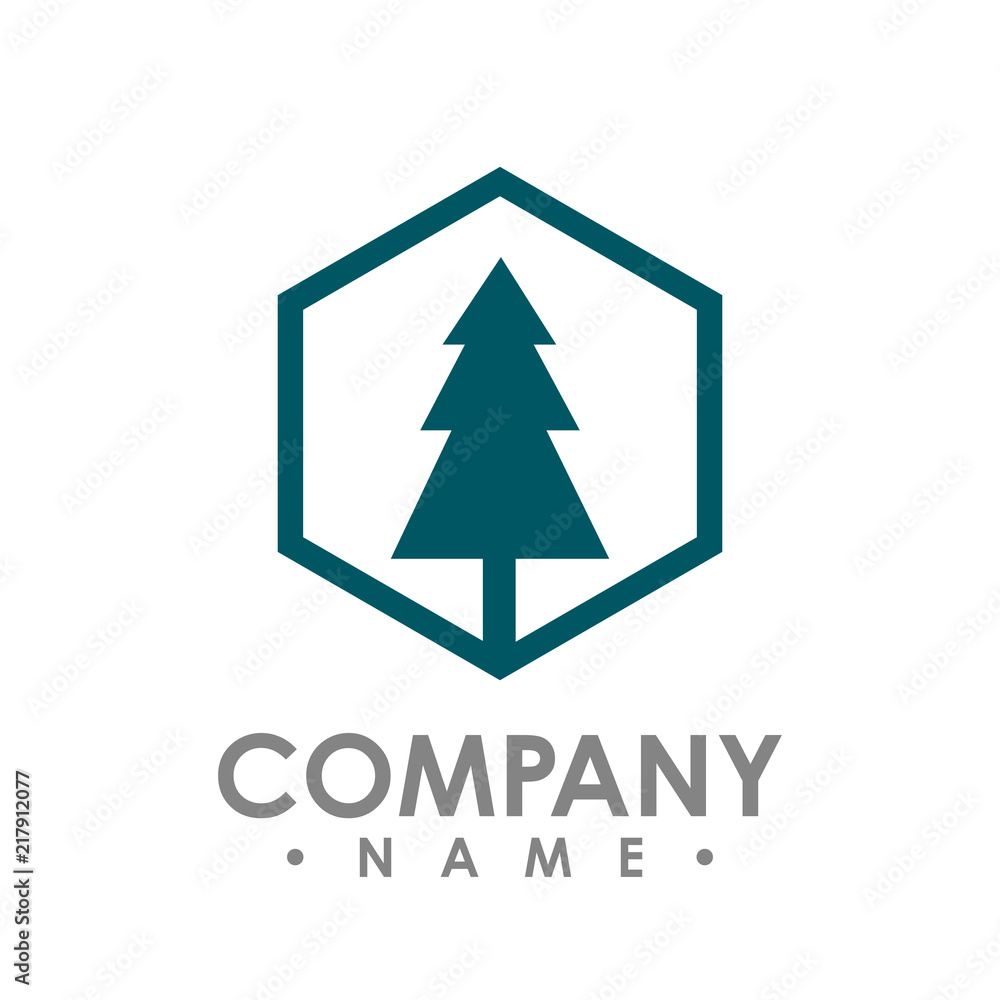 Hexagon pine Tree outdoor travel green silhouette forest logo Hexagon pine Tree outdoor travel green silhouette forest logo