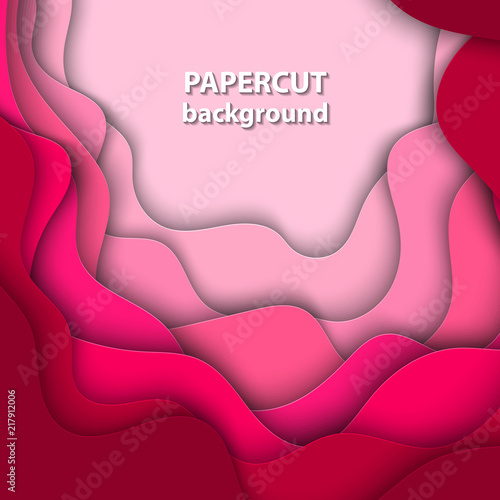 Vector background with pink color paper cut shapes. 3D abstract paper art style, design layout for business presentations, flyers, posters, prints, decoration, cards, brochure cover.