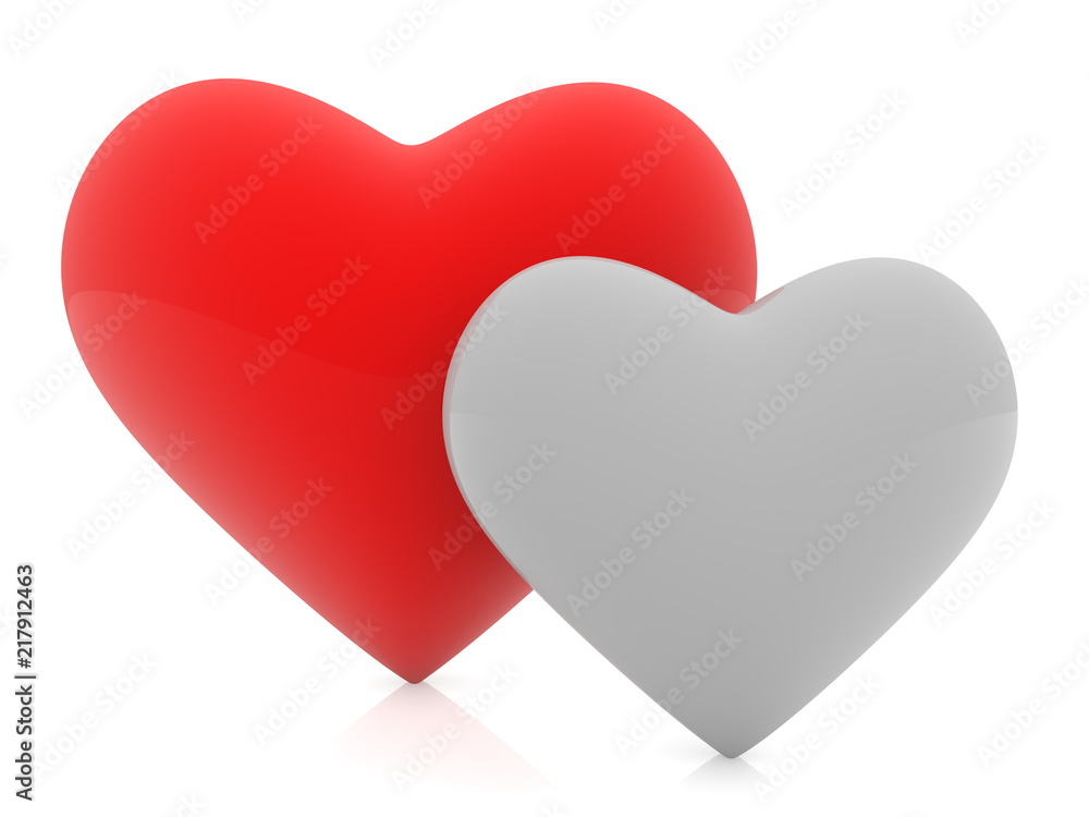 Big red heart with a small white heart in white background