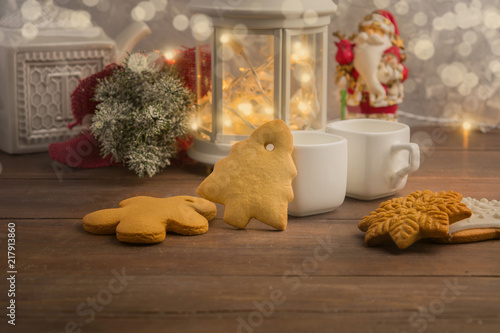 Tableau sur toile Cozy winter at home with hot drink and cookies