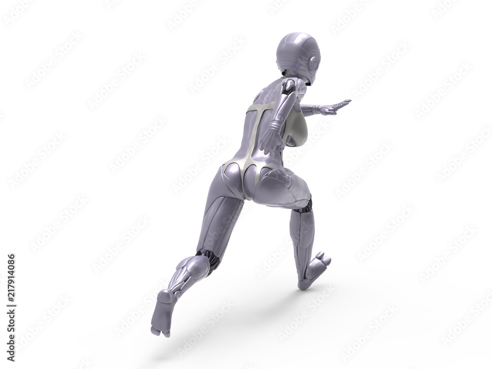 Robotic Cyber Woman is running 3D Rendering