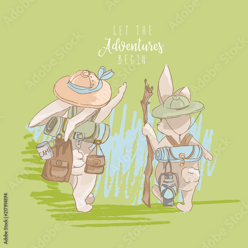 Cute little bunnies adventurers. Bunny travellers