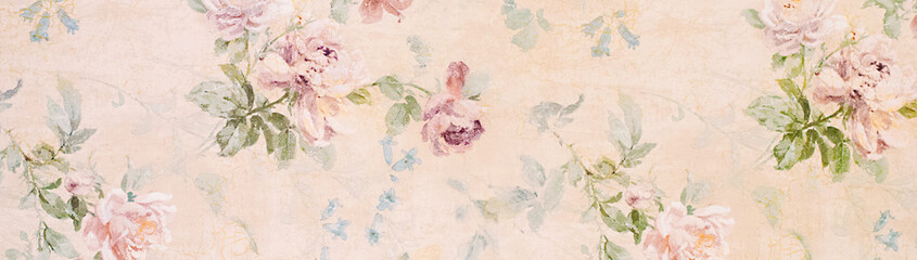 Banner - Vintage paper with roses - web header template - website simple design