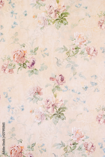 Vintage Background with Roses - Floral Illustration - Old Paper Texture