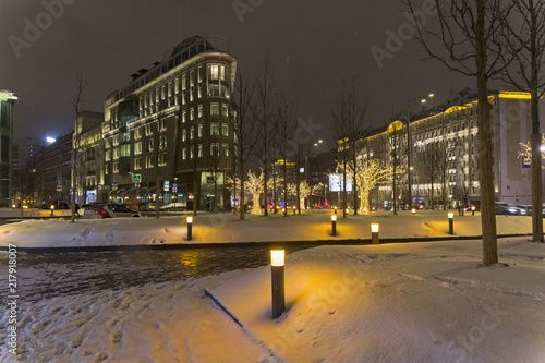 The Red Gate Square in the December evening. Moscow, Russia.