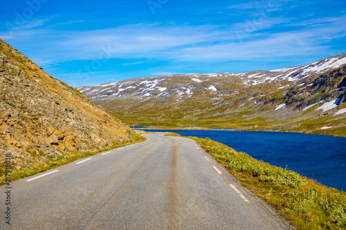Road next to lake Djupvatnet to mount Dalsnibba in Norway