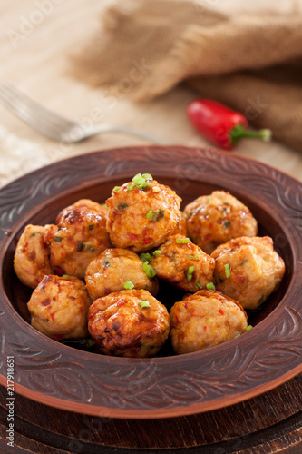 Thai chili chicken meatballs with sauce