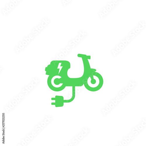 electric scooter icon on white, green transport, vector