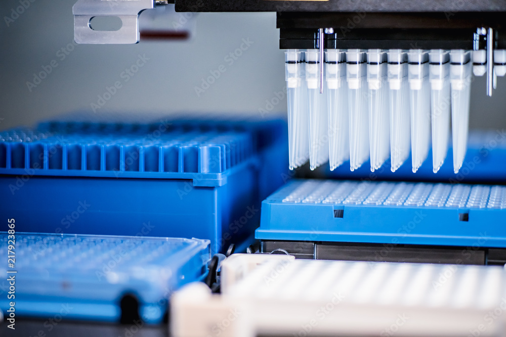 Robotic automation system. Equipment science laboratory background