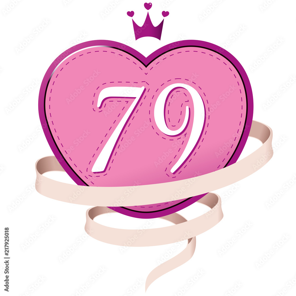 Pink Heart with a Crown, Ribbon and Number 79 Pink Heart with a Crown, Ribbon and Number 79