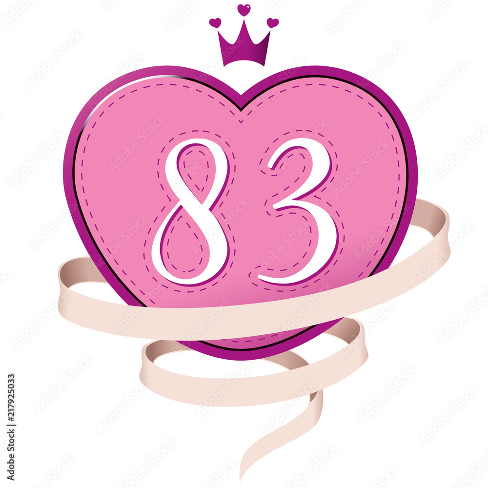 Pink Heart with a Crown, Ribbon and Number 83 Pink Heart with a Crown, Ribbon and Number 83