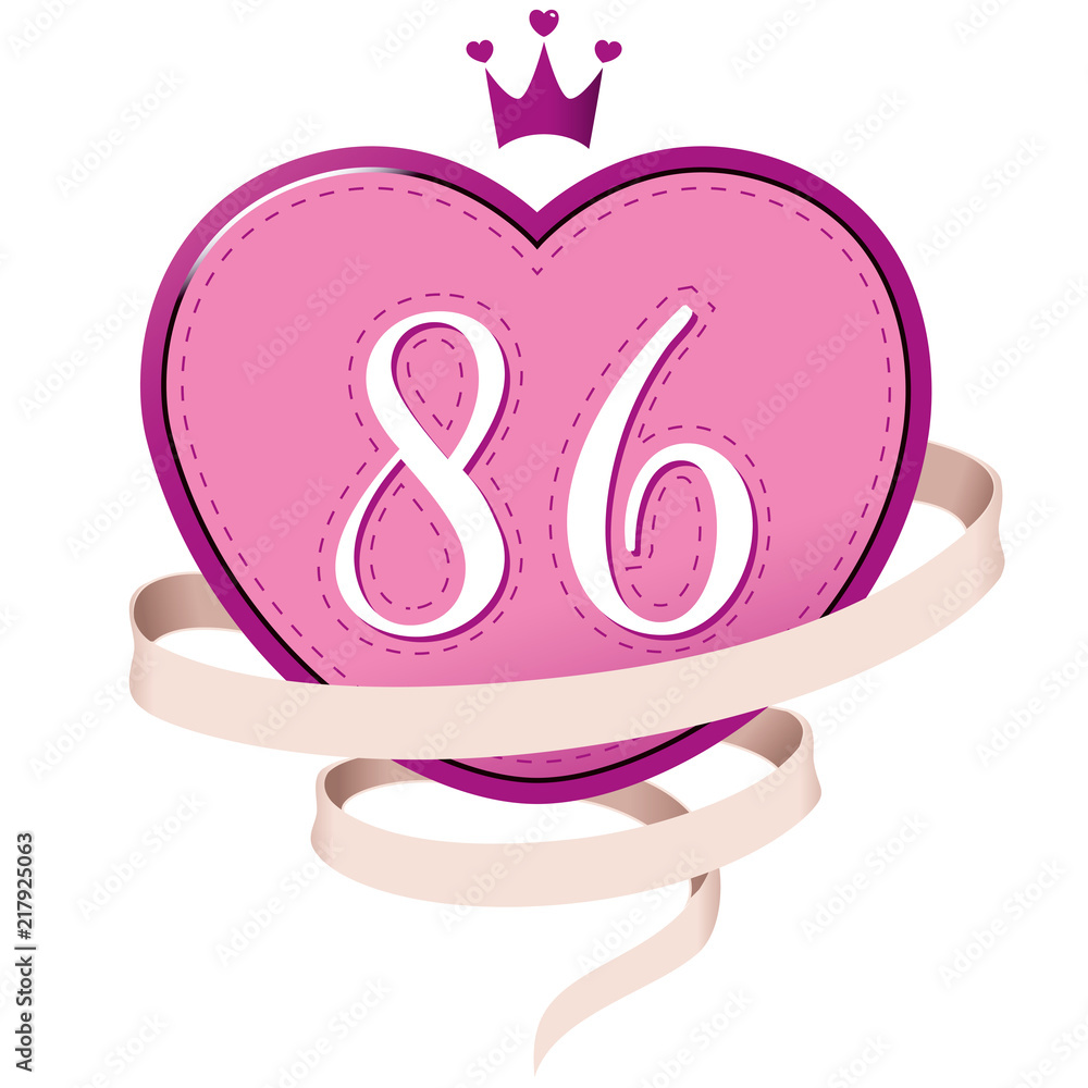 Pink Heart with a Crown, Ribbon and Number 86 Pink Heart with a Crown, Ribbon and Number 86