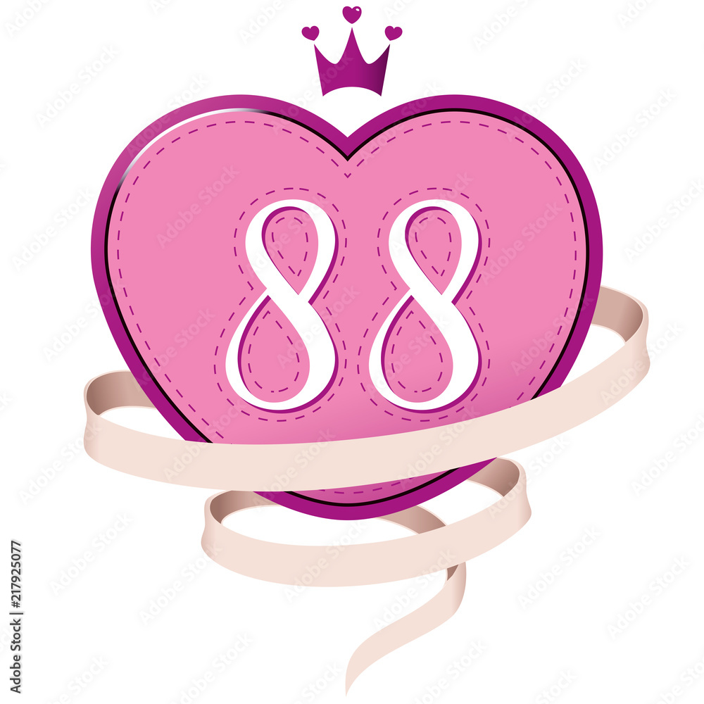 Pink Heart with a Crown, Ribbon and Number 88 Pink Heart with a Crown, Ribbon and Number 88