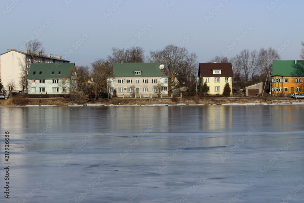 frozen river in pärnu, estonia
