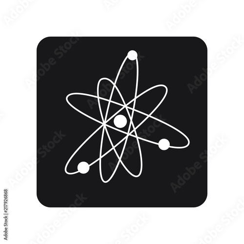 Atom molecular symbol on black square on white background