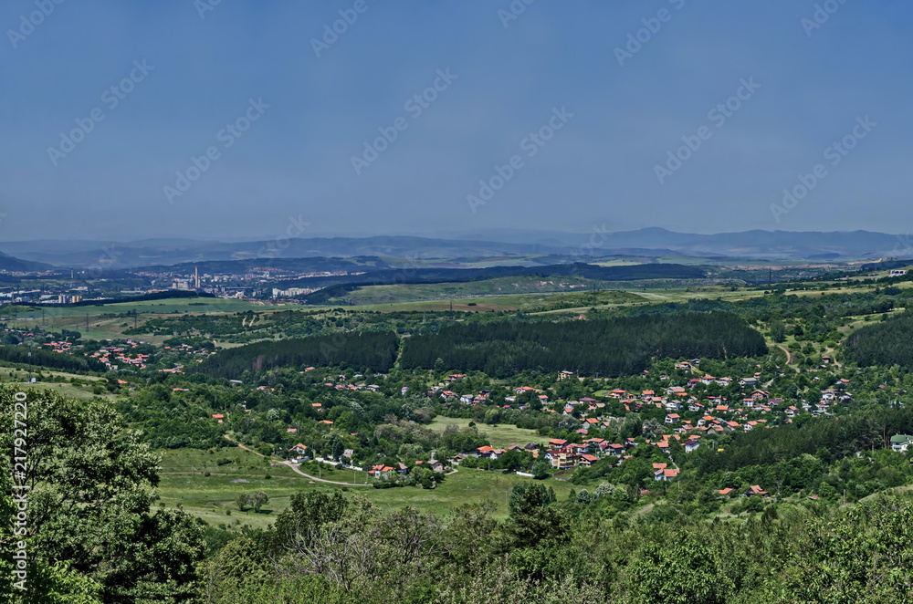 View toward  residential district Marchaevo and environs of Sofia city at the foot of the mountain Vitosha, Bulgaria 