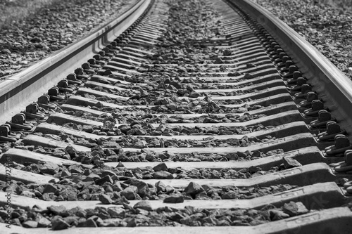 Black and white photo of railroad tracks