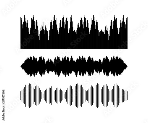 Black music sound waves on white background. Audio technology, musical pulse. Vector illustration.