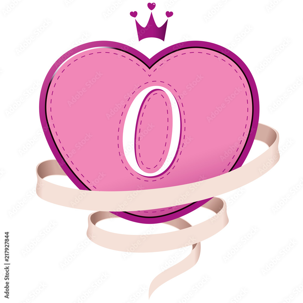 Pink Heart with a Crown, Ribbon and Number 0 Pink Heart with a Crown, Ribbon and Number 0