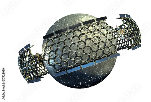 Φωτογραφία Spaceship with a planetary sphere surrounded by a geodesic structure