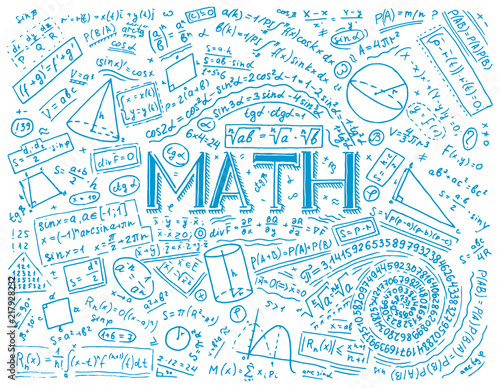 Scientific formulas and calculations in physics and mathematics on whiteboard. The lesson of algebra and geometry in school. Education and Science. engraved hand drawn in old sketch and vintage style.