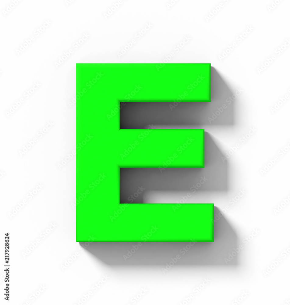 letter E 3D green isolated on white with shadow - orthogonal projection letter E 3D green isolated on white with shadow - orthogonal projection