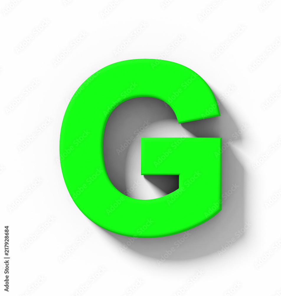 letter G 3D green isolated on white with shadow - orthogonal projection