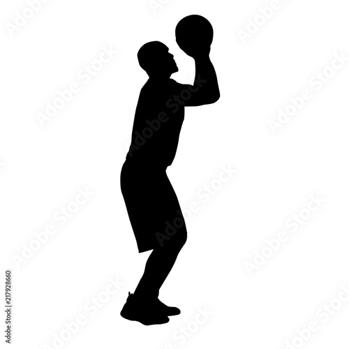 Basketball player shooting ball, side view. Isolated vector silhouette
