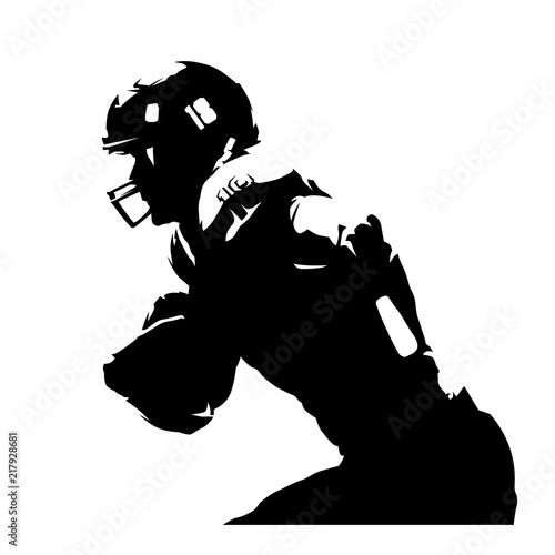 American football player, abstract isolated silhouette. Ink drawing. Team sport athlete