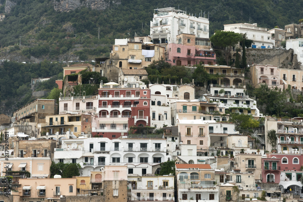 Residential buildings on hill, Positano, Amalfi Coast, Salerno, Campania, Italy