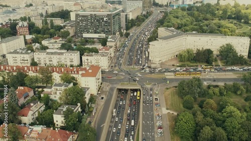 Rush hour traffic in Warsaw, Poland, aerial view photo