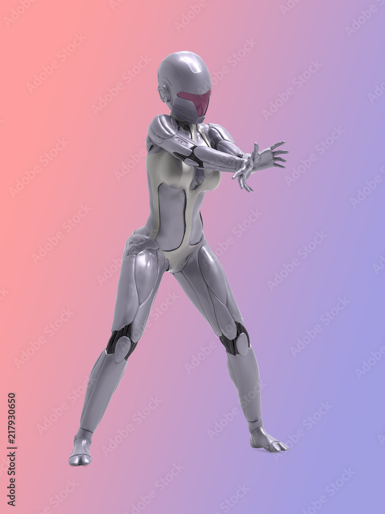 Robotic Cyber Woman shooting pose 3D Rendering Robotic Cyber Woman shooting pose 3D Rendering