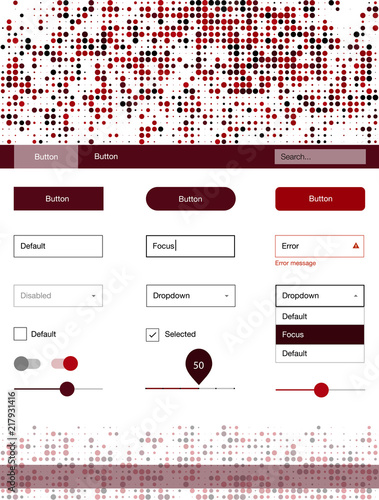 Dark Red vector wireframe kit with dots.