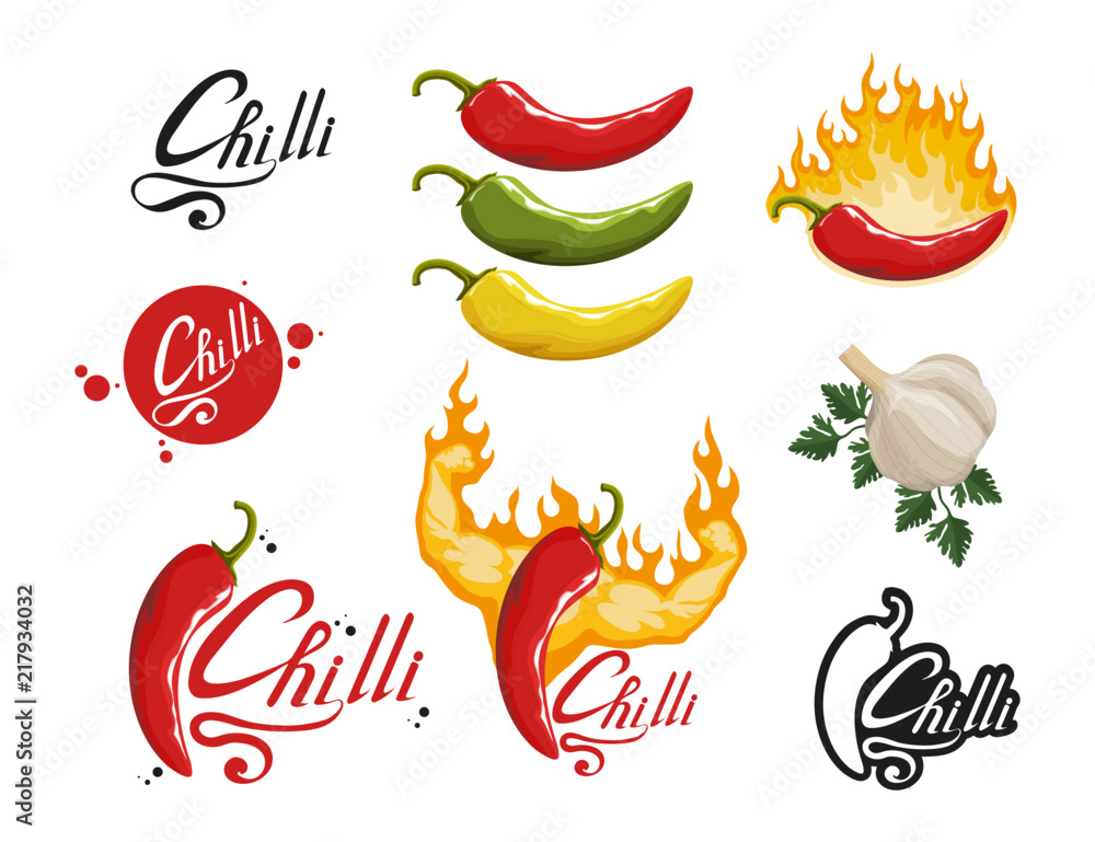 Hand drawn Red hot pepper. Spicy ingredient. Chili logo. Spice Hot Chili Pepper isolated on white background. Natural healthy food. Vector graphics to design - obrazy, fototapety, plakaty 