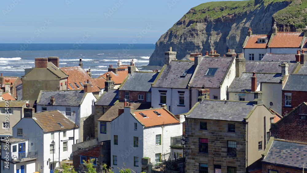 Rooftops of the iconic fishing village of Staithes in North Yorkshire, England