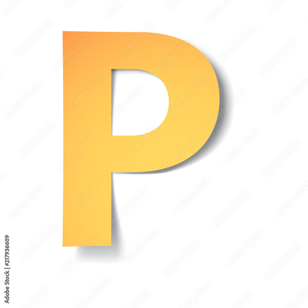 yellow-gold letter P carved from paper with soft shadow.Vector origami yellow-gold letter P carved from paper with soft shadow.Vector origami