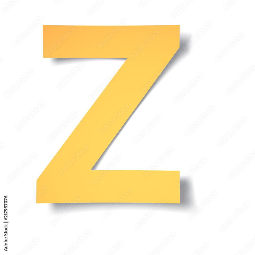 yellow-gold letter Z carved from paper with soft shadow.Vector origami. yellow-gold letter Z carved from paper with soft shadow.Vector origami.