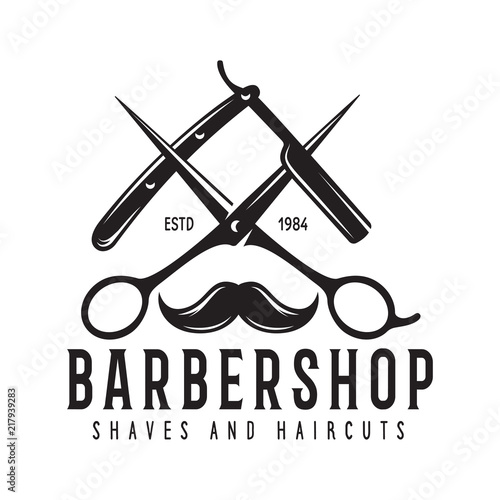Barber shop badge. Barbers hand lettering. Design elements for logo, labels, emblems.