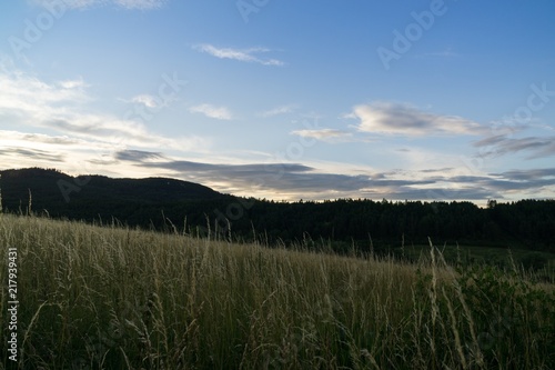 Sunrise and sunset over the hills and town. Slovakia