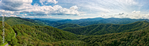 Fototapeta Naklejka Na Ścianę i Meble -  Aerial Panorama of green mountains