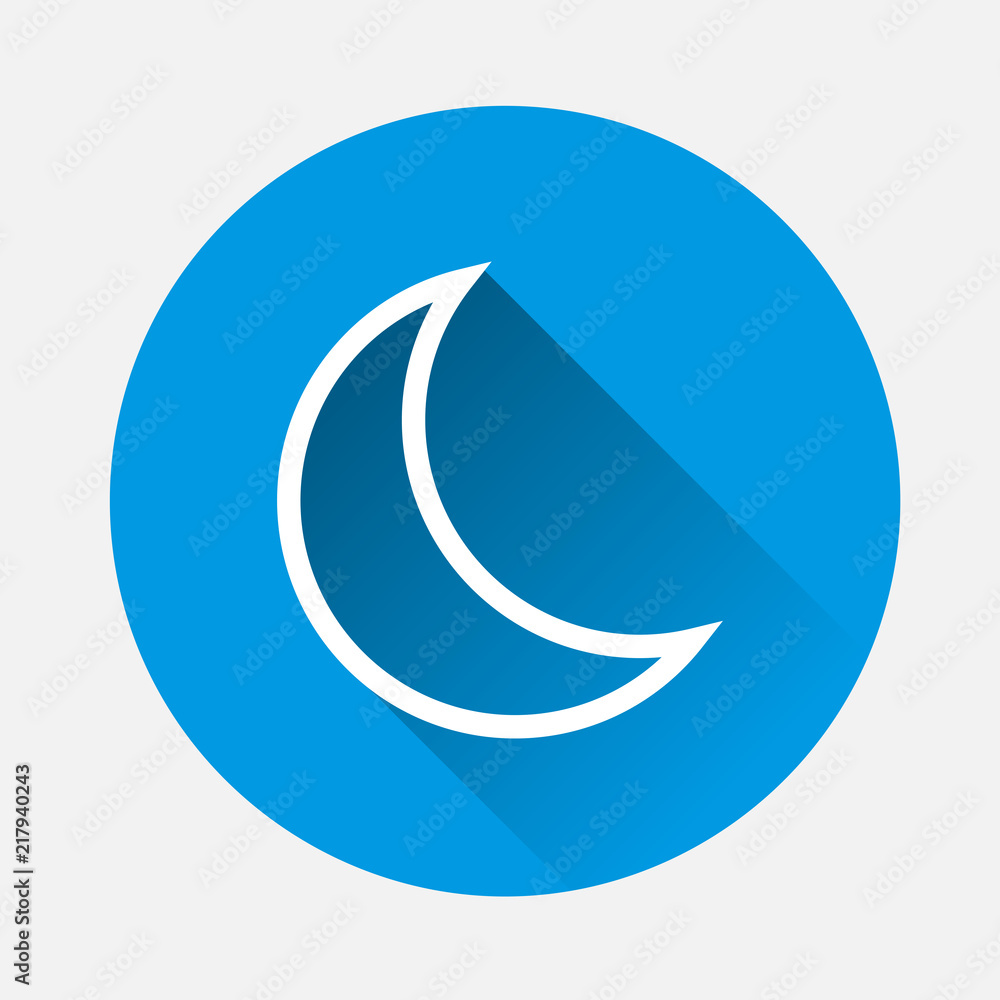 Vector moon icon. Sleep icon on blue background. Flat image moon with long shadow. Layers grouped for easy editing illustration. For your design. Vector moon icon. Sleep icon on blue background. Flat image moon with long shadow. Layers grouped for easy editing illustration. For your design.